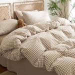 Nayoroom Queen Gingham Cotton Duvet Cover Set