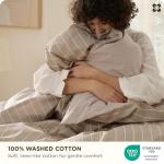 Bedsure King Size Striped Duvet Cover - Tan/White