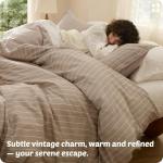 Bedsure King Size Striped Duvet Cover - Tan/White