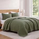 WRENSONGE Olive Green Queen Quilt Set with Shams