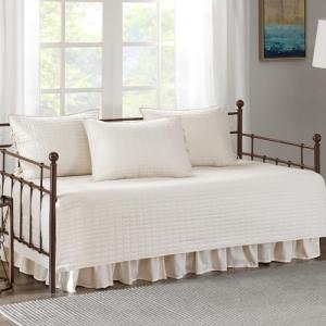 Comfort Spaces Daybed Cover - Luxe Double Sided-Quilting, All Season Cozy Bedding with Bedskirt, Matching Shams, Kienna Ivory 75"x39" 5 Piece