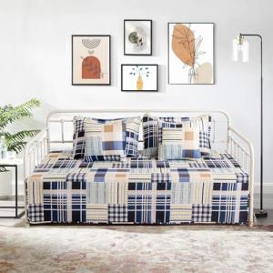 TieyaChkis 5 Piece Plaid Daybed Cover Set Twin Daybed Bedding Sets for All Season Lightweight Plaid Day Bed Comforter with Matching Shams&Decorative Pillows,39"x75"