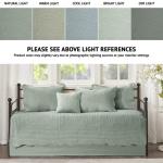 Madison Park Daybed Cover Set Damask Quilted Cover for Daybeds, All Season, Pre-Washed Cotton-Filled Coastal Bedding Scallop Edge, Shams, Bedskirt, Décor Pillows, Tuscany, Seafoam, 39"x75", 6 Piece