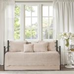 Madison Park Daybed Cover Set-Trendy Damask Quilting with Scalloped Edges All Season Luxury Bedding with Bedskirt, Matching Shams, Decorative Pillow, 75"x39", Tuscany Blush, 6 Piece