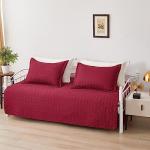 Jarson 3 Pcs Burgundy Sofa Daybed Cover Set Twin Size Daybed Bedding Double Sided Bed Set All Season Cozy Bedding Solid Color Classic Design Daybed Quilt Set with Matching Shams,39"x75"