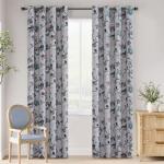 Vintage Floral Grey & Teal Blackout Curtains Pair