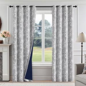 Blackout Floral Curtains - 84” Grey Drapes