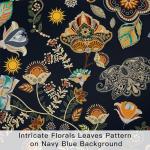 Navy Blue Floral Blackout Curtains for Bedroom