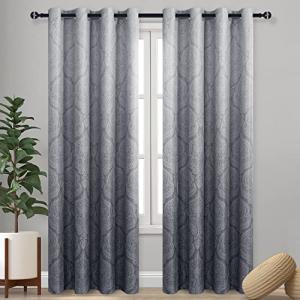 Ombre Blackout Curtains with Damask Pattern, Set of 2