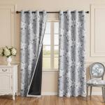 Light Grey Floral Blackout Curtains - 84 Inches, 2 Panels