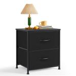 Small Black Nightstand with 2 Drawers and Fabric Bins