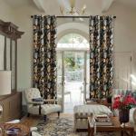 Navy Blue Floral Blackout Curtains for Bedroom