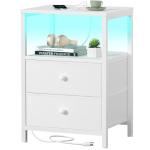 White Nightstand with Charging Station and USB Ports