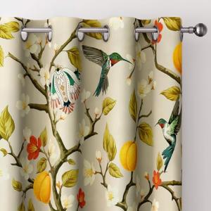 Vintage Hummingbird Blackout Curtains, 84 Inches, 2 Panels