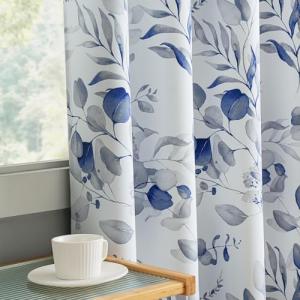 Blue Floral 100% Blackout Curtains - 84 Inches