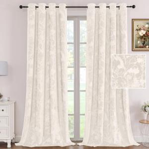 Ivory Floral Velvet Curtains, 96 Inches, 2 Panels