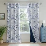 Blue Floral 100% Blackout Curtains - 84 Inches