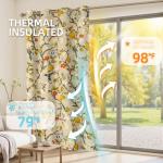 Vintage Hummingbird Blackout Curtains, 84 Inches, 2 Panels