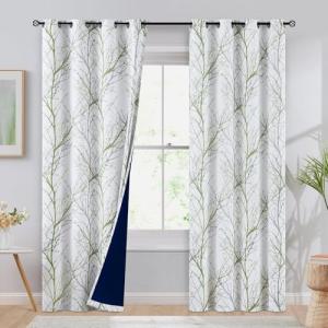Blackout Curtains 84 Inches - Green Branch Print