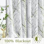 Blackout Curtains 84 Inches - Green Branch Print