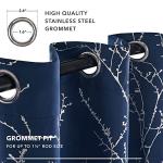 Navy Blue Blackout Curtains with Silver Branch Print