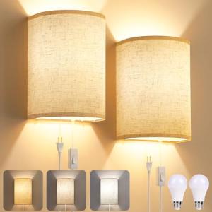 Set of 2 Plug-in Wall Sconces with Switch