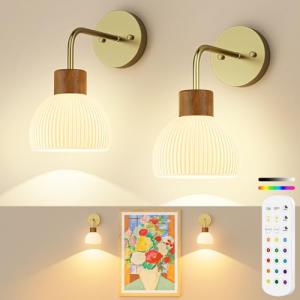 Glass Battery Wall Sconces with Remote – Set of 2