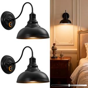Dimmable Gooseneck Wall Sconces - Set of Two