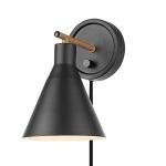 Dimmable Matte Black Wall Sconce with Walnut Accent
