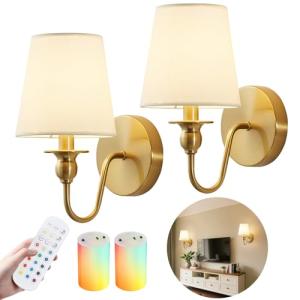 Rechargeable Wireless Wall Sconces with Remote - Set of 2