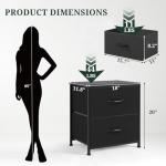 Small Black Nightstand with 2 Drawers and Fabric Bins