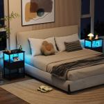 Black Nightstand with Charging Station and Drawer