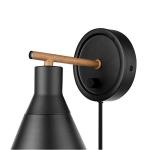 Dimmable Matte Black Wall Sconce with Walnut Accent