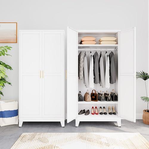 AUEYTVR Metal Armoire Closet with Adjustable Shelves