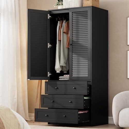 GarveeHome Black Wooden Armoire with Drawers