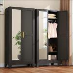 Metal Wardrobe Closet with Mirror Doors - Black