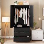 GarveeHome Black Wooden Armoire with Drawers