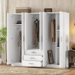 Merax Large White Wooden Wardrobe with Drawers