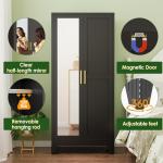 Metal Wardrobe Closet with Mirror Doors - Black