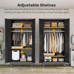 Metal Wardrobe Closet with Mirror Doors - Black