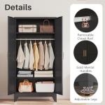 Metal Wardrobe Closet with Mirror Doors - Black