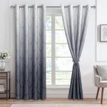 Grey Ombre Blackout Curtains with Vintage Damask Pattern