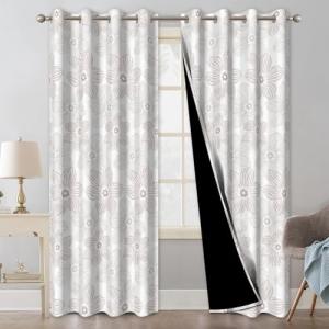 Light Brown Floral Blackout Curtains - 84 Inch Set
