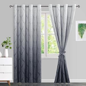 Grey Ombre Blackout Curtains with Tiebacks, Set of 2