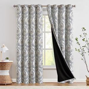Blue Damask Blackout Curtains - 84 Inches Long