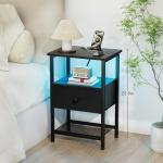 Black Nightstand with Charging Station and Drawer