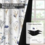 Blue Floral Blackout Curtains with Tiebacks, 2 Panels