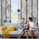 Blue Floral Blackout Curtains with Tiebacks, 2 Panels