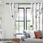 Blue Floral Blackout Curtains with Tiebacks, 2 Panels