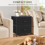 Small Black Nightstand with 2 Drawers and Fabric Bins